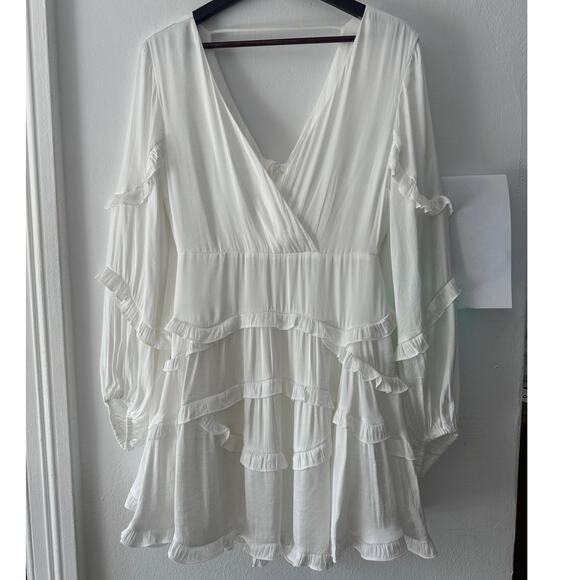 DB studio charmeuse ruffle mini dress back tie Perfect for a bride to be szL - Picture 7 of 16